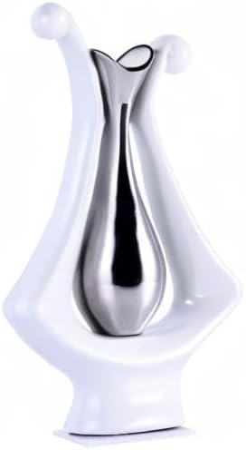 White Silver Abstract Art Ceramic Vases for Home Décor Accent,Nordic Modern Minimalist Vases for Flowers,Shelf,Table Centerpieces,Bookshelf,Fireplace Mantle,Rustic,Wedding,Mid Century Décor