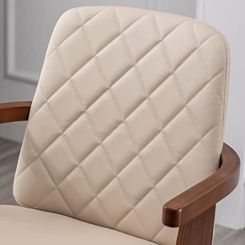 Counter Stools Set of 2, Upholstered Faux Leather Counter Height Bar Stools, Swivel Counter Chairs with Wooden Arms and Legs(Beige, 26" Seat Height)