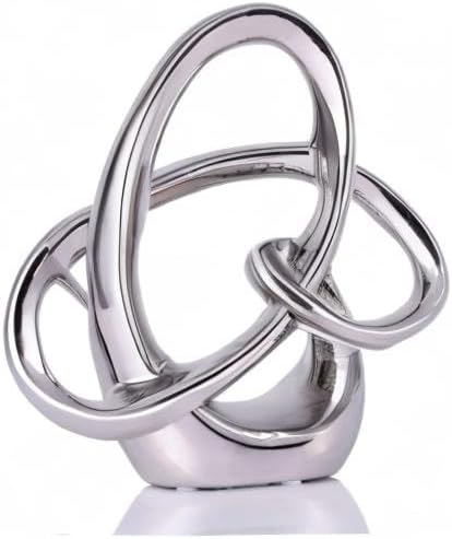 Modern Silver Decor Ceramic Statue - Abstract Home Accent & Tabletop Figurine for Living Room, Bedroom, Bathroom, Office, Shelf, Mantel - Wedding, Coffee Table, Dining Room Centerpiece Decoration