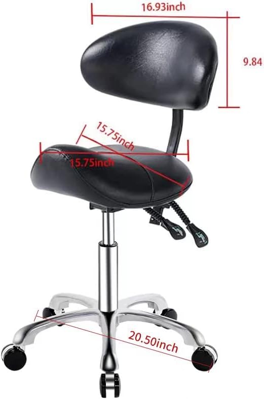 Saddle Stool Chair with Back Rolling Esthetician Seat for Salon Tattoo Shop Spa Facial lash Home Dentist Clinic Esthetician Chair(with Back Support, Black)