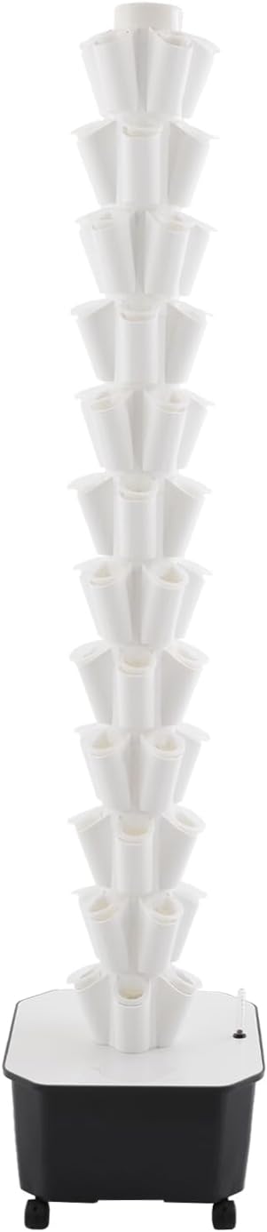 12-Tier Hydroponic Growing Tower, 60-Plant Indoor Gardening System w/Automatic Water Circulation, Vertical Aeroponic Tower Garden for Herbs, Vegetables, Fruits (White, 60-Plants)