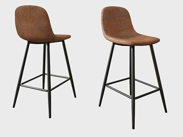 Modern Bar Stools Set of 4,Brown Techno-Fabric Counter Height Bar Stools,24.6" Bar Chairs with Back Metal Footrest,Modern Counter Stool with Back and Footrest for Kitchen Island Restaurants Pubs