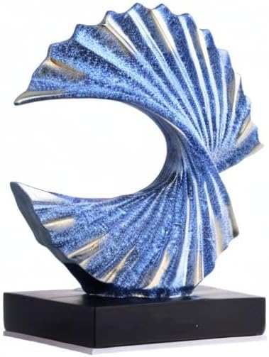 Blue Gold Wave Sculpture, Modern Ocean Wave Home Accents, Resin Art Statue for Shelf, Coffee Table, TV Stand Adornos Modernos