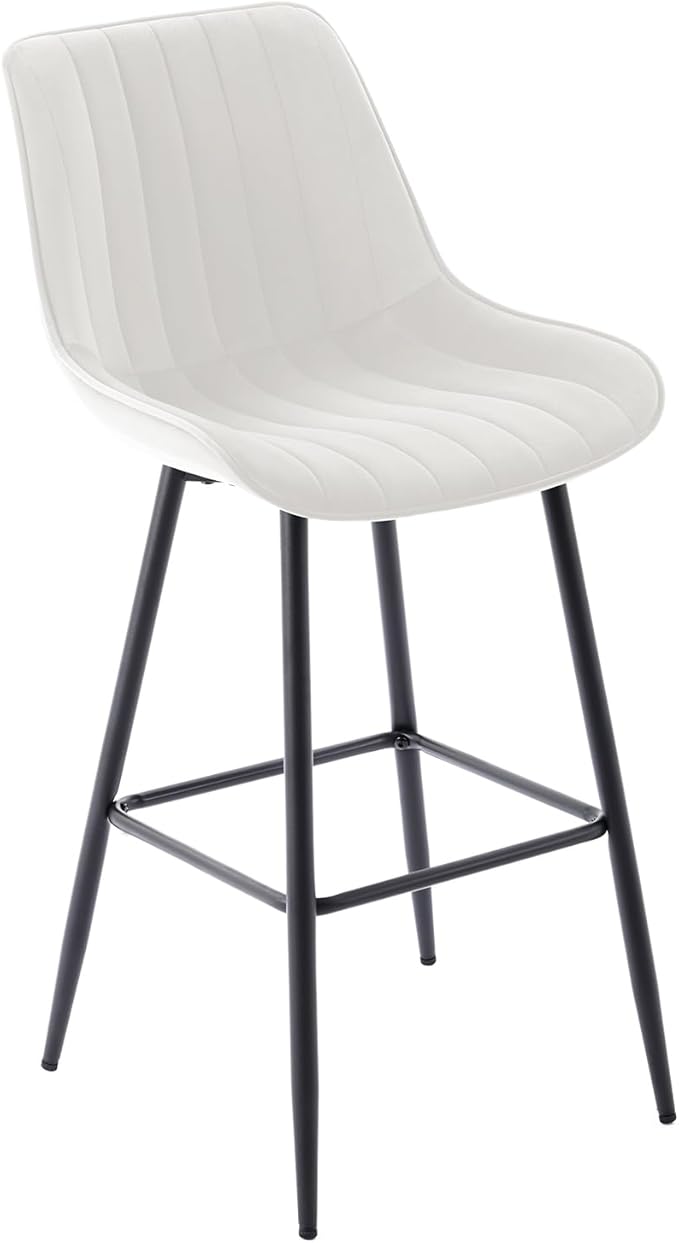 24" Bar Stools Set of 2, Counter Height Bar Chairs with Back, Modern Velvet Upholstered Barstools, Kitchen Island Stools for Bar, Kitchen Counter, Top Height 35"-38", White