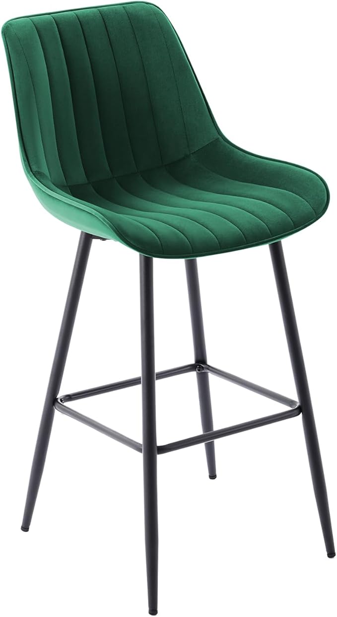 24" Bar Stools Set of 2, Counter Height Bar Chairs with Back, Modern Velvet Upholstered Barstools, Kitchen Island Stools for Bar, Kitchen Counter, Top Height 35"-38", Green