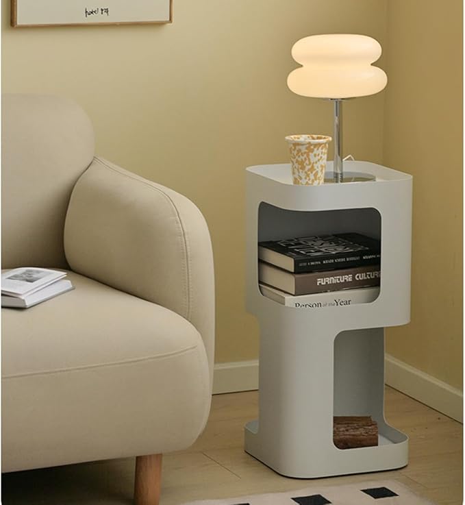 Modern Side Table,Small end Table for Small Spaces,Metal nightstand with Storage Shelf,Space-Saving Bedside Table Accent Table Drink Tables for Living Room,Bedroom.No Assembly Required