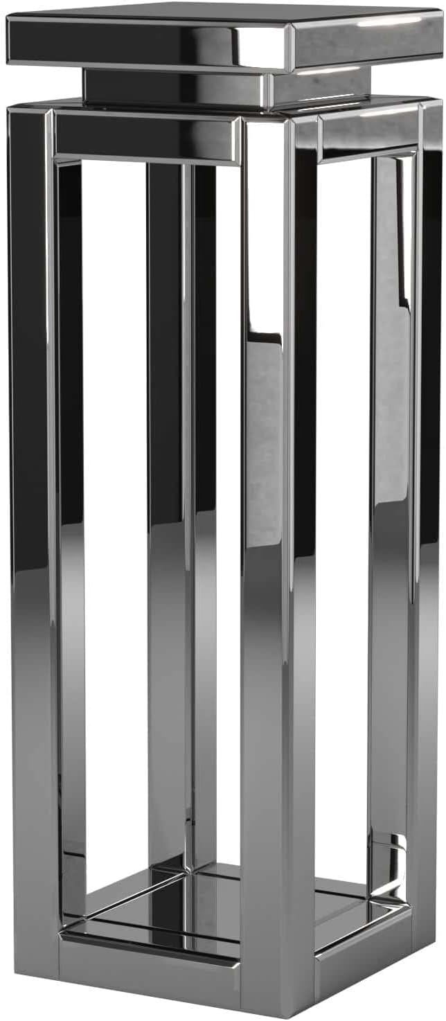 Howard Elliott Large Silver Mirrored Pedestal Accent Table for Home Decoration, Mirrored Finish Design End Table for Bedroom, Entryway or for Any Room, 12 x 12 x 36 inches