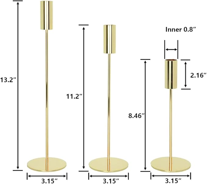 Foryoudecor Vintage Set of 6 Tapered Candle Holders, Gold Candlestiks for Dining Table, Living Room Decor, Wedding - Elegant Candle Sticks Holder Set for Table Centerpiece, Home Decoration