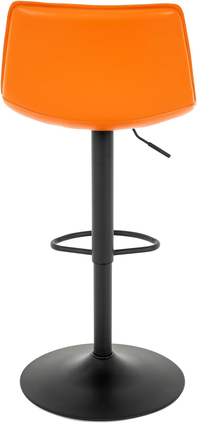 Brage Living Adjustable Bar Stool, Modern PU Leather Swivel Counter Height Barstool with Back, Armless Airlift Curved Bar Chair for Kitchen Dining Cafe, 1 pc (Orange, Black Base)