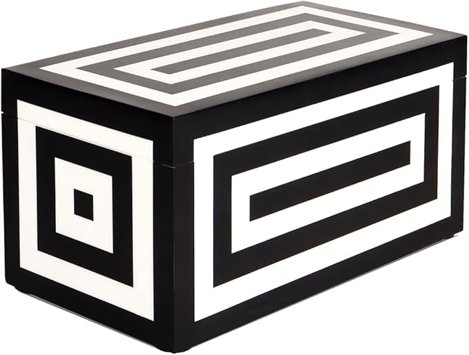Handicrafts Home Decorative Storage Box with Lid– 10x5x5” Modern Home Decor Organizer, Memory Box & Jewelry Storage- Decorative Boxes for Living Room & Shelf Decor- Concentric - Black White