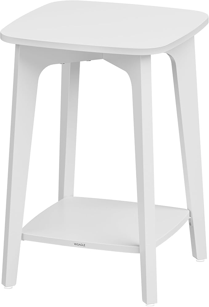 VASAGLE MAEZO Collection - Side Table, 2-Tier Small Square End Table, Nightstand with Tapered Legs, Curved Transitions, for Small Spaces, Living Room, Bedroom, Cloud White ULET236W01