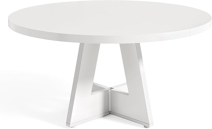 LITTLE TREE Round Dining Table for 4-6 People, 47 Inches White Circle Dinner Kitchen Dining Room Table with Wooden Pedestal Base for Kitchen, Living Room