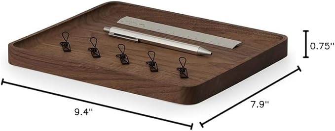 Oakywood Handcrafted Wooden Catchall Tray - Wooden Desk Organiser - Made in The EU - Natural Wood Desktop Storage - Customizable in 3 Sizes - Natural Walnut - 24x20 cm (9.4"x7.9")