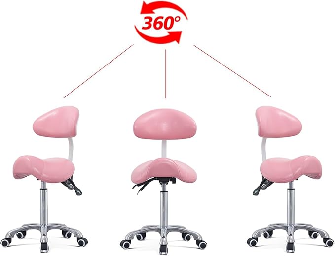 Antlu Saddle Stool Rolling Chair with Back Support,Esthetician Tattoo Dental Lash Chairs for Eyelash Tech Massage Salon(Pink,with Backrest)