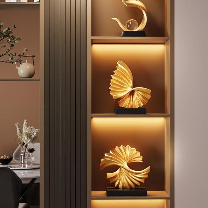 Golden Wave Resin Origami Statue Modern Abstract Home Decoration Emphasizes Abstract Office Desk Carving Table Family Bedroom Living Room Garden Office Golden Stripe Decoration (D)