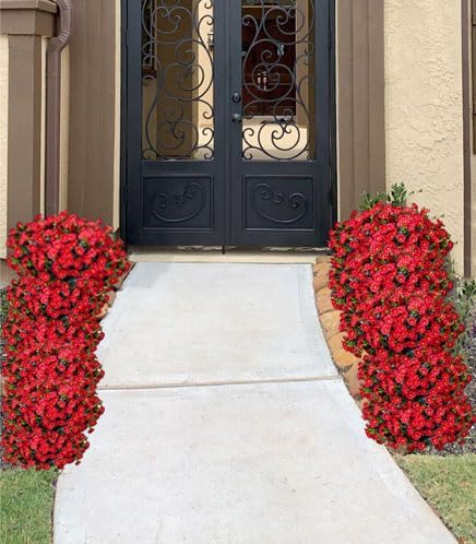 Artificial Outdoor Flowers 16 Bundles Fake Morning Glory Flower Outdoor UV Resistant Plastic Faux Flowers Plants for Decoration Indoor Outdoor Hanging Window Box Planter Home Porch Decor (Red)