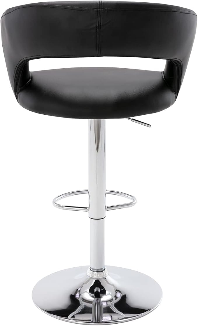 Brage Living Wide Bar Stool, Modern PU Leather Swivel Adjustable Barstool with Hollow Back and Arms, Upholstered Airlift Counter Height Bar Chair for Kitchen Dining (Black)