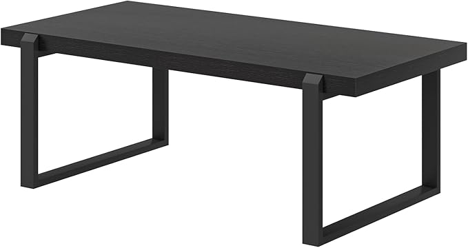 EXCEFUR Modern Black Coffee Table, Industrial Wooden and Metal Center Table for Living Room, Rectangle Cocktail Tea Table, Black Oak, 44 Inch