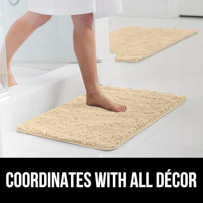 GORILLA GRIP Bath Rug Mat 36x24, Thick Soft Absorbent Chenille, Quick Dry Microfiber Mats, Rubber Backing Washable Shower Floor Rugs, Bathmat Runner, US Designed Bathroom Home Decor Accessories Sand