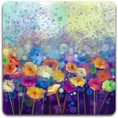 Beautiful Watercolor Flowers Square Coaster Set - Made of Recycled Rubber - Set of 4