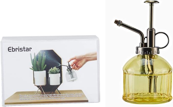 Glass Plant Mister Spray Bottle, 6.5" Tall Vintage Plant Spritzer Sprayer Mister, Succulent Watering Bottle with Top Pump, Small Glass Watering Can for Indoor Outdoor Houseplant - Yellow
