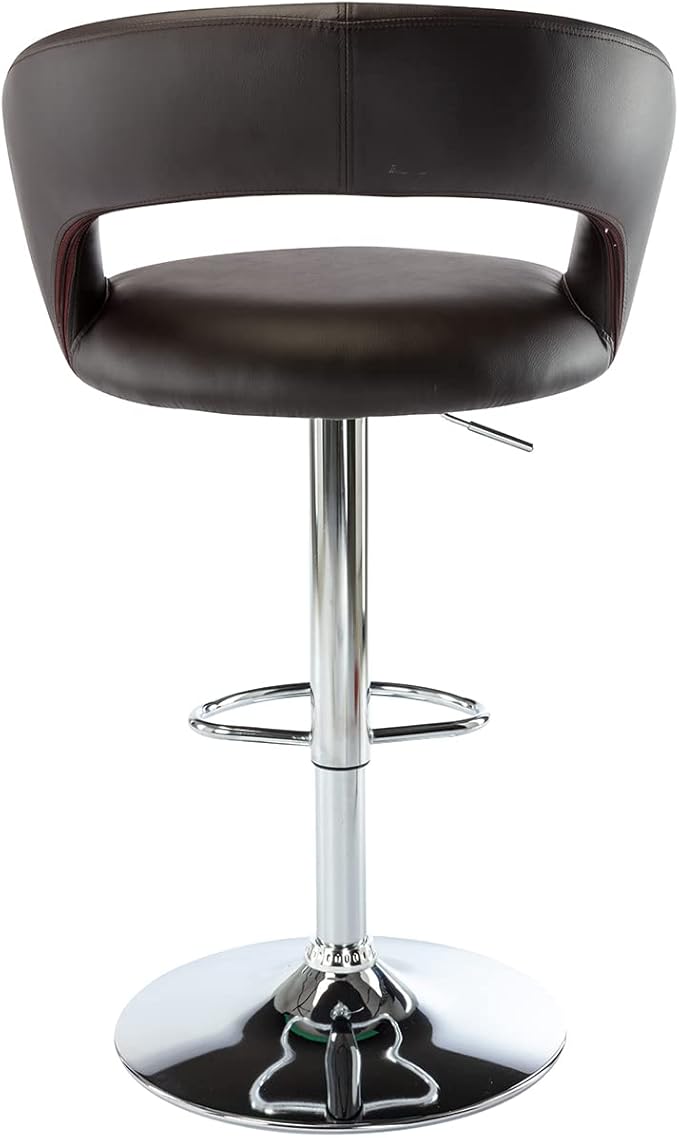 Brage Living Wide Bar Stool, Modern PU Leather Swivel Adjustable Barstool with Hollow Back and Arms, Upholstered Airlift Counter Height Bar Chair for Kitchen Dining (Dark Brown)
