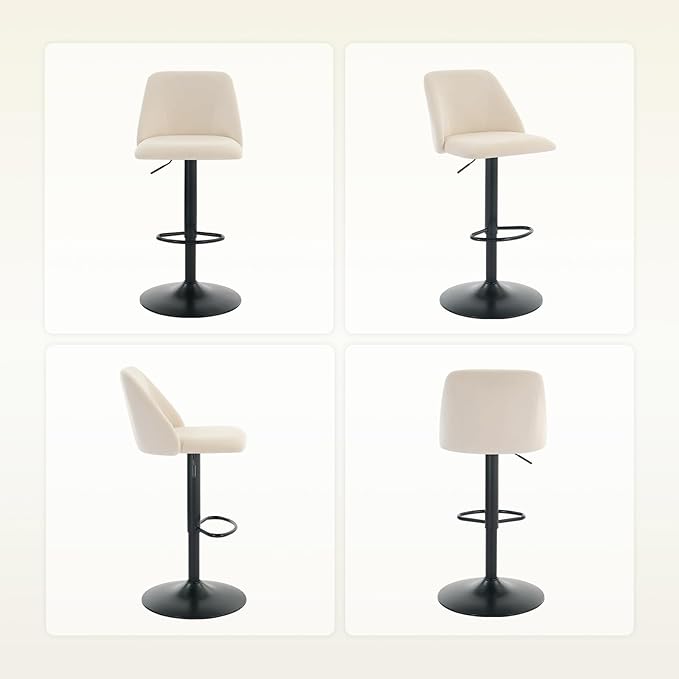 COLAMY Bar Stools Set of 2, Modern Swivel Bar Chairs, Adjustable Upholstered Barstools Counter Height with Full Backrest for Bar, Dining Room, Kitchen Island, Beige