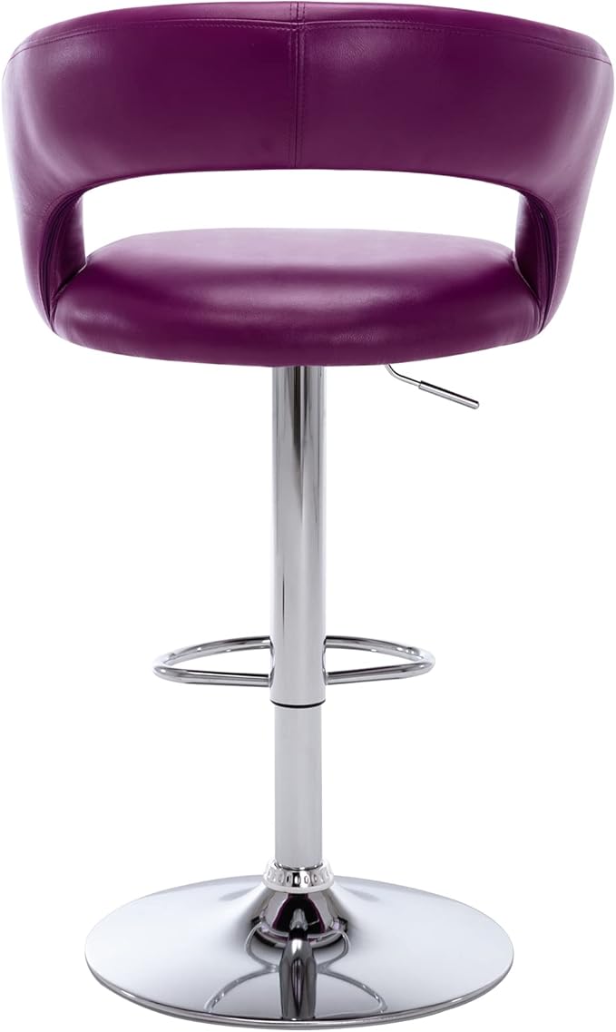 Brage Living Wide Bar Stool, Modern PU Leather Swivel Adjustable Barstool with Hollow Back and Arms, Upholstered Airlift Counter Height Bar Chair for Kitchen Dining (Purple)