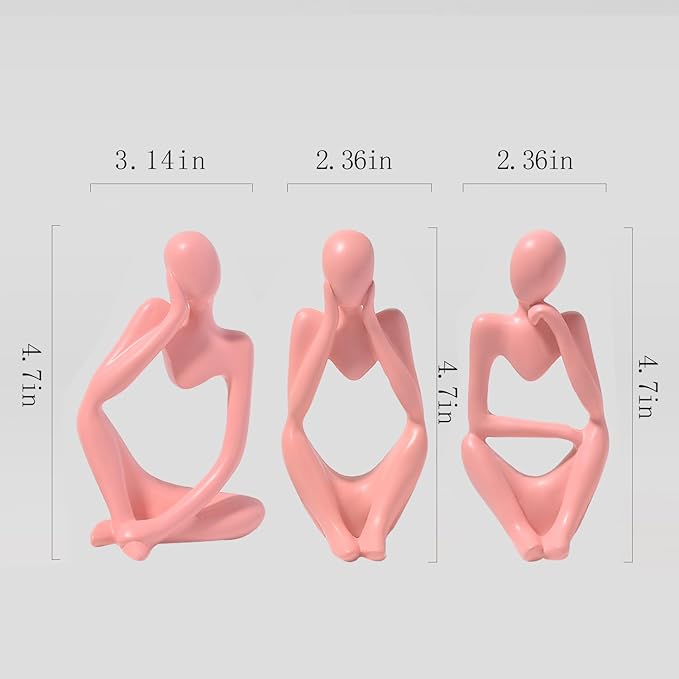 BrownLove 3pcs Pink Human Body Abstract Art Decoration, Modern Art Resin Statue Room Office Shelf Bookcase Decoration