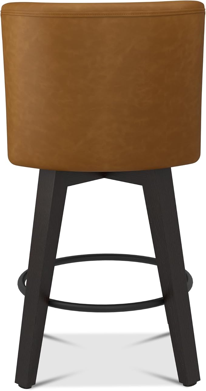Bar Stools Set of 2, 26" H Counter Height Swivel Bar Stools, Upholstered Kitchen Island Counter Stools with Back and Solid Wood Legs, Faux Leather in Rustic Brown