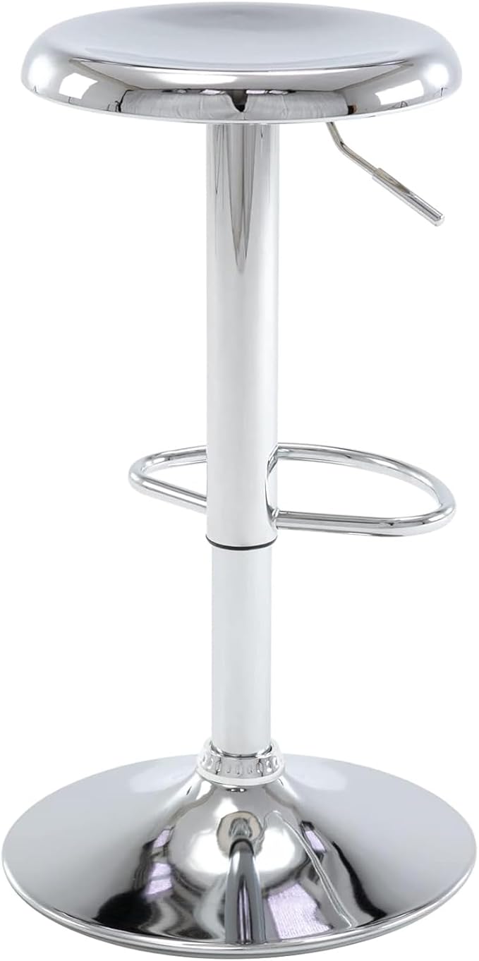 Brage Living Bar Stools, Adjustable Height Swivel Bar Stools, Metal Airlift Barstools, Backless Counter Height Bar Chairs for Kitchen Dining Room Pub Cafe 1Pc (Silver)