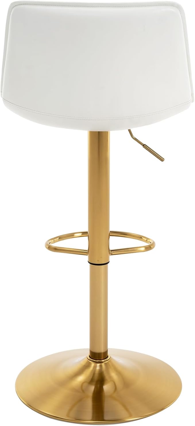 Brage Living Adjustable Bar Stools Set of 2, Modern PU Leather Swivel Counter Height Barstools with Back, Armless Airlift Curved Bar Chairs for Kitchen Dining Cafe (Pearl White, Gold Base)