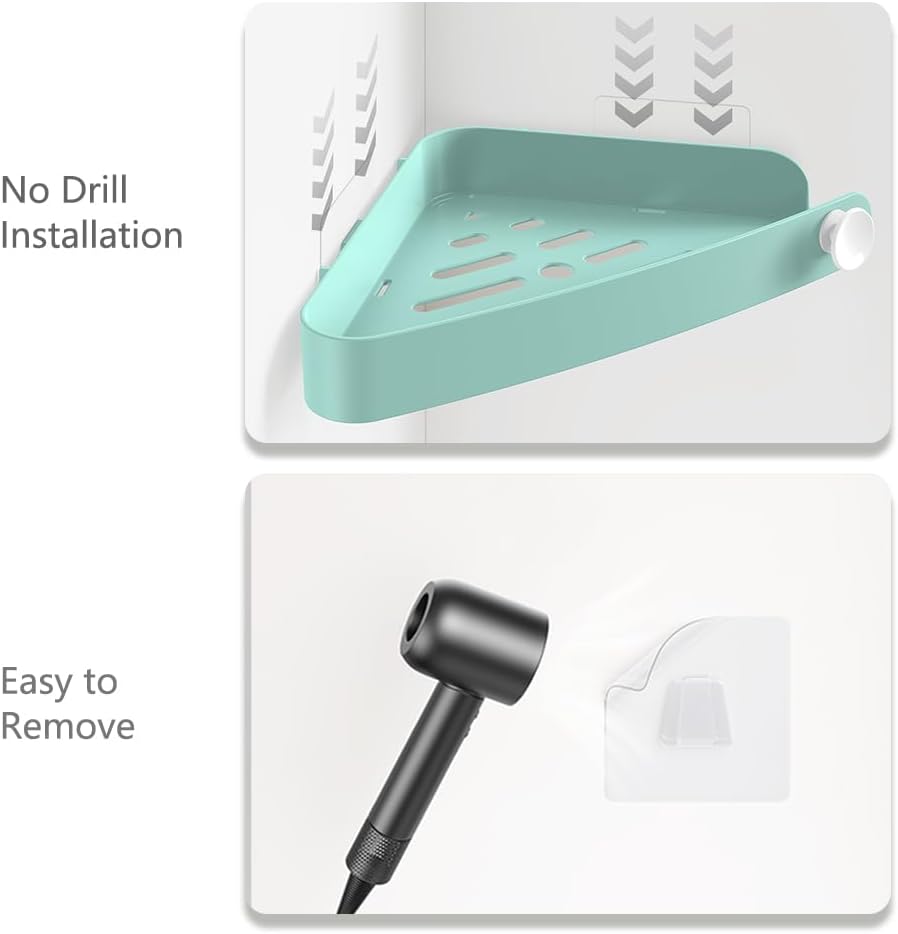 Sotfamily Shower Caddy Corner, 4 Pack Adhesive Corner Shower Shelves for Bathroom Organizers and Storage, Rust Free Plastic Rack for Bathroom Accessories & Decor, Turquoise