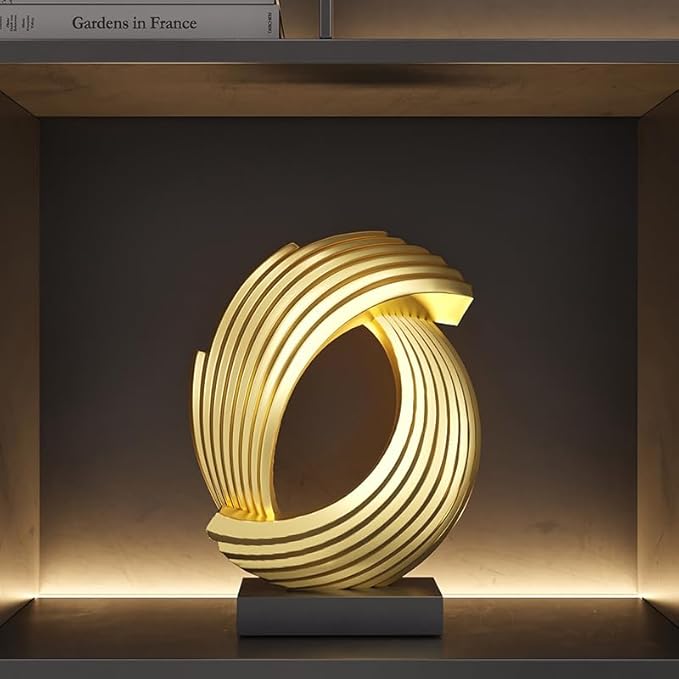 Golden Wave Resin Origami Statue Modern Abstract Home Decoration Emphasizes Abstract Office Desk Carving Table Family Bedroom Living Room Garden Office Golden Stripe Decoration (B)