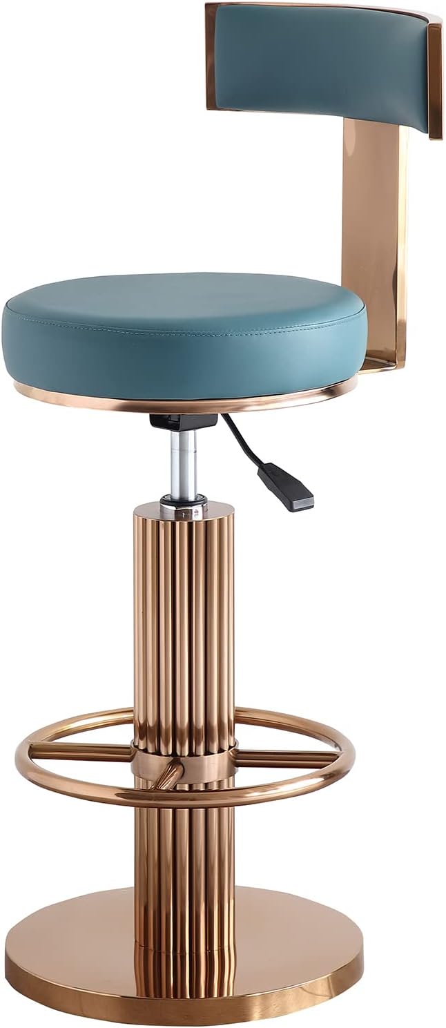 FUNROLUX Swivel Bar Stools with Backrest, Modern Adjustable Height Counter Stool with Stainless Steel Legs and Comfortable Cushion, Rose Bar Chairs for Kitchen Island Counter (Blue)