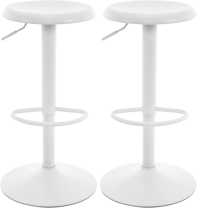 Brage Living Bar Stools Set of 2, Adjustable Height Swivel Bar Stools, Metal Airlift Barstools, Backless Counter Height Bar Chairs for Kitchen Dining Room Pub Cafe (White)