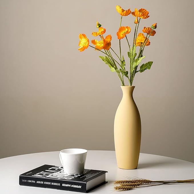 Artificial Poppy Flowers, 5 Bundles Faux Poppies with Stems for Floral Arrangements - Wedding, Home, Office, Party Table Centerpiece Decor (Orange)