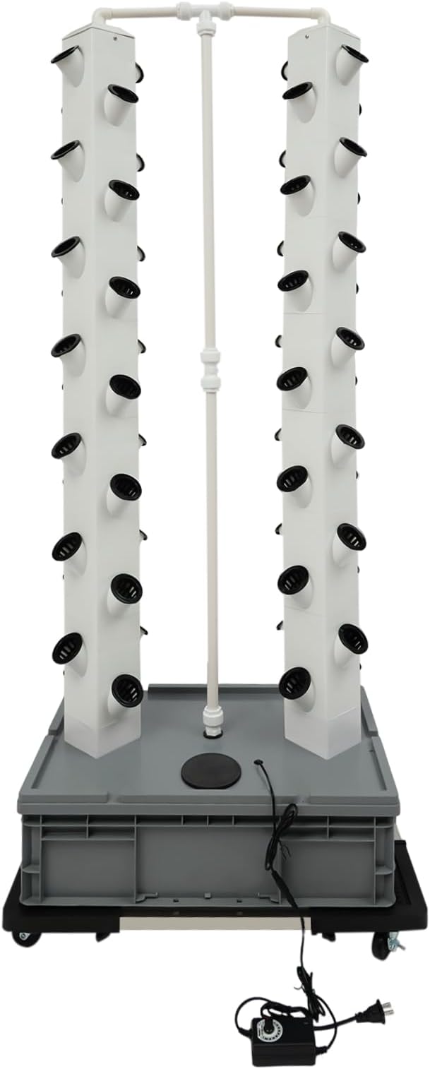56-Hole Hydroponic Growing System Vertical Garden Tower with Automatic Watering Timer, 4 Wheels for Indoor Outdoor Use | Grow Lettuce, Strawberries, Tomatoes, Herbs