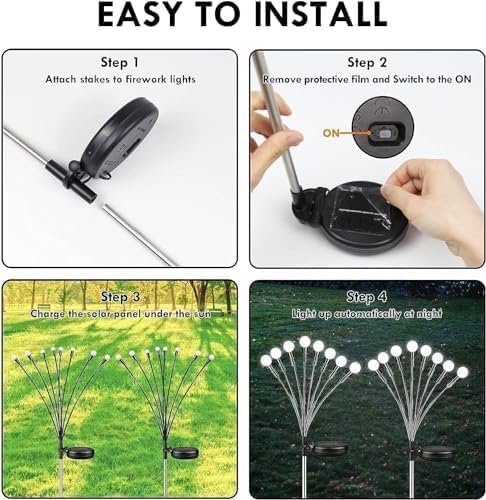 OZS 10 Pack Total 80 LED Solar Firefly Lights Fairy Outdoor - Solar Garden Lights Outdoor, Sway by Wind, Waterproof for Garden Patio Pathway Fairy Decoration (Cold White)