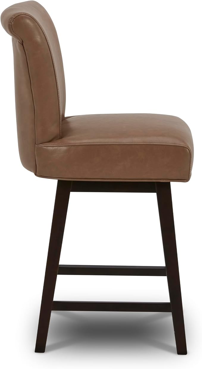 CHITA 26 Inch Counter Height Swivel Bar Stools Set of 3, FSC Certified Modern Upholstered Faux Leather Swivel Barstool Chair with Back, Saddle Brown