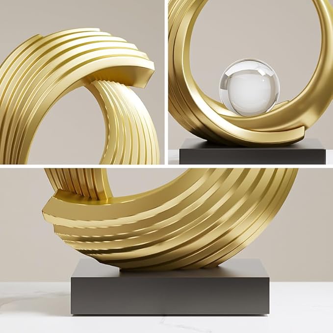 Golden Wave Resin Origami Statue Modern Abstract Home Decoration Emphasizes Abstract Office Desk Center Art Statue Table Family Bedroom Living Room Stripe Decoration (A)