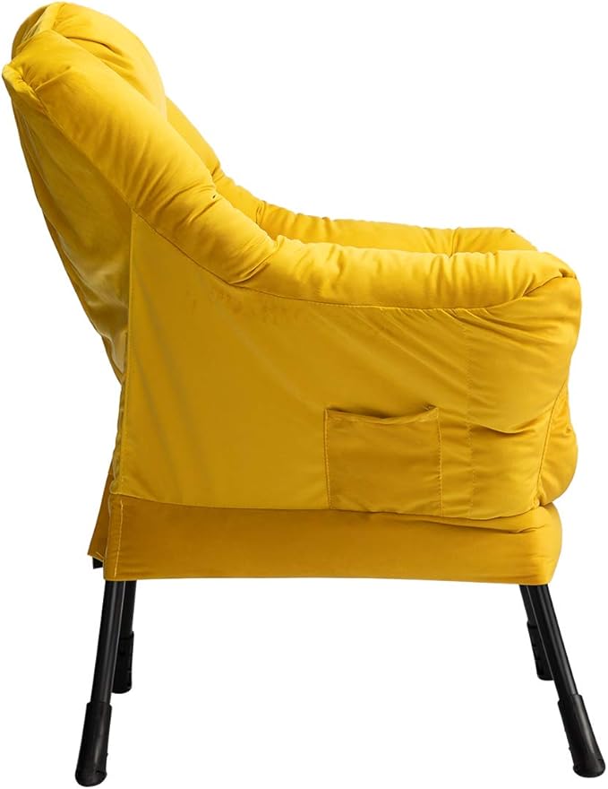 HollyHOME Modern Fabric Large Lazy Chair, Accent Oversized Comfy Reading Chair, Thick Padded Cozy Lounge Chair with Armrest, Steel Frame Leisure Sofa Chair for Living Room, Bedroom, Dorm, Yellow