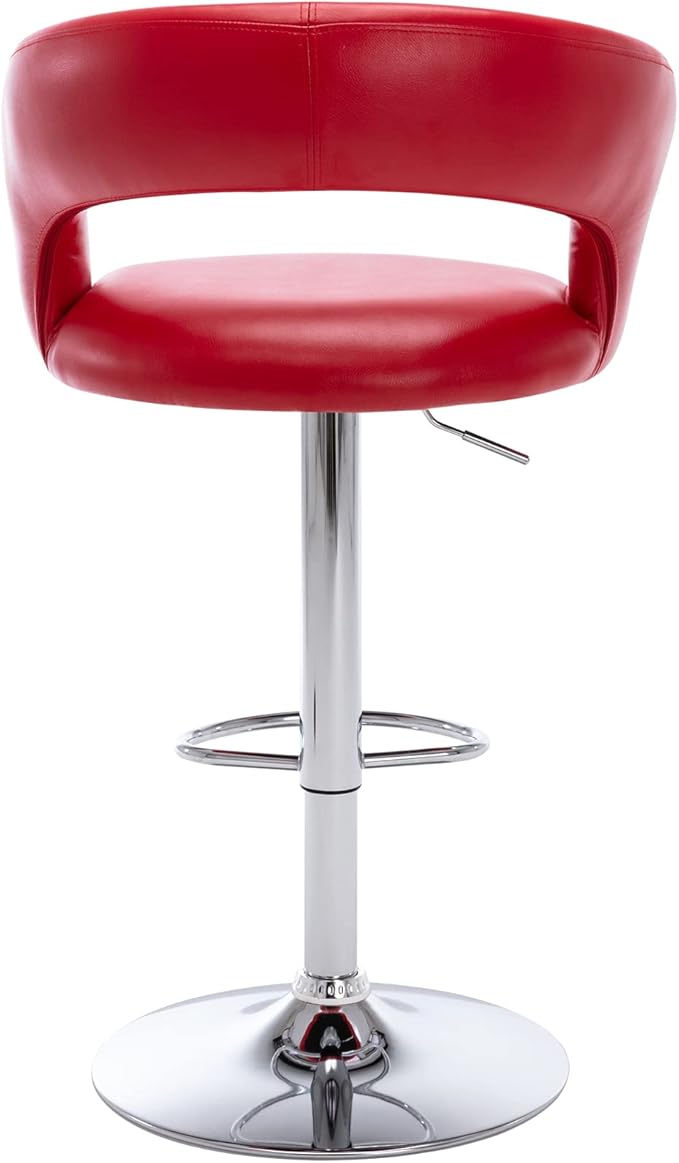 Brage Living Wide Bar Stool, Modern PU Leather Swivel Adjustable Barstool with Hollow Back and Arms, Upholstered Airlift Counter Height Bar Chair for Kitchen Dining (Red)