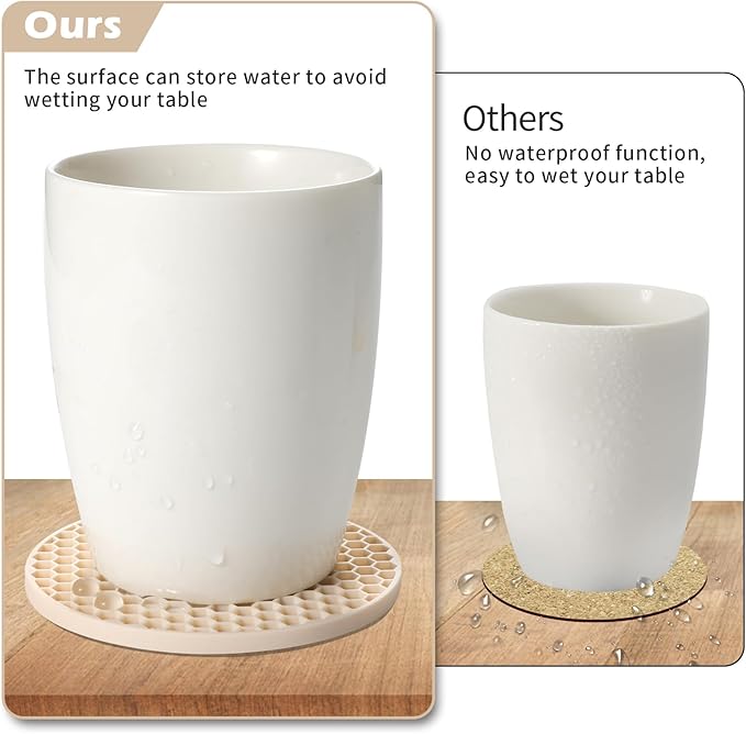 Coasters Set of 6 with Holder,Coasters for Drinks,Coffee Table Decor Coaster,Suitable for Kinds Cups,Anti-Slip,Non-Stick,Silicone Cup Coaster and Living Room Decor (6 Pcs, Tapioca)