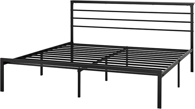 MUTICOR Heavy-Duty King Metal Platform Bed Frame with Shelf Headboard, No Box Spring Needed, Easy Assembly, Black Shelf
