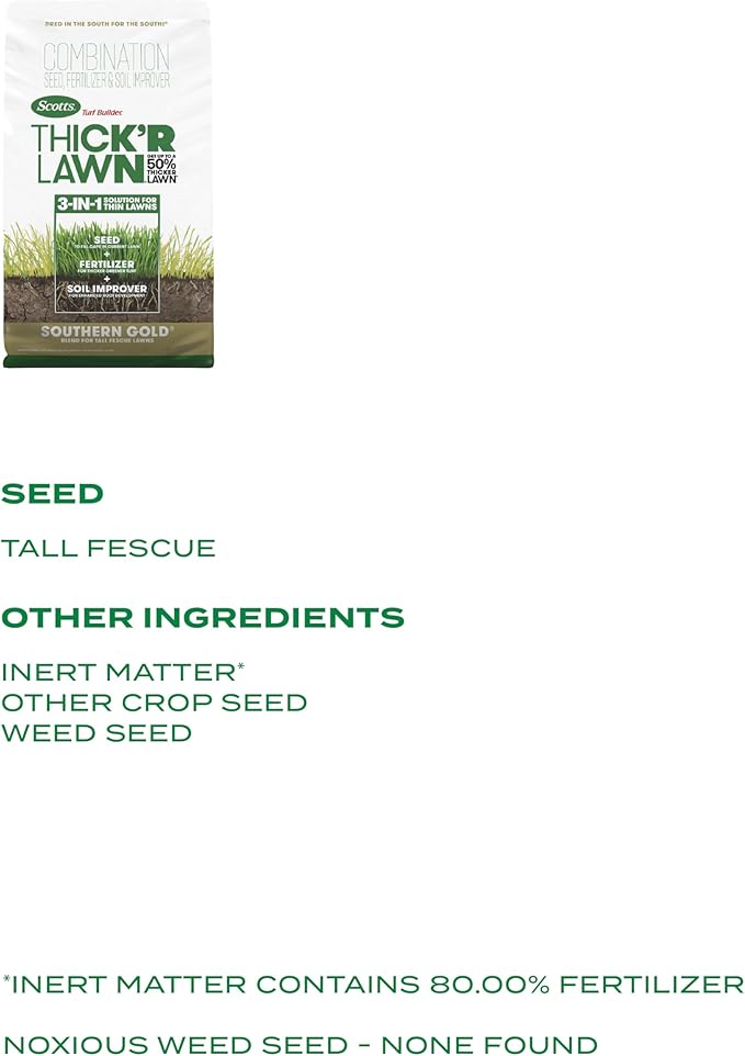 Scotts Turf Builder Thick'R Lawn Southern Gold Blend for Tall Fescue Lawns, Grass Seed, Fertilizer, and Soil Improver, 12 lb.