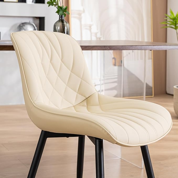 YOUNUOKE Dining Chairs Set of 2 Mid Century Modern Kitchen Chair Comfortable Upholstered Faux Leather Dinner Chairs for Kitchen Dining Room, Beige