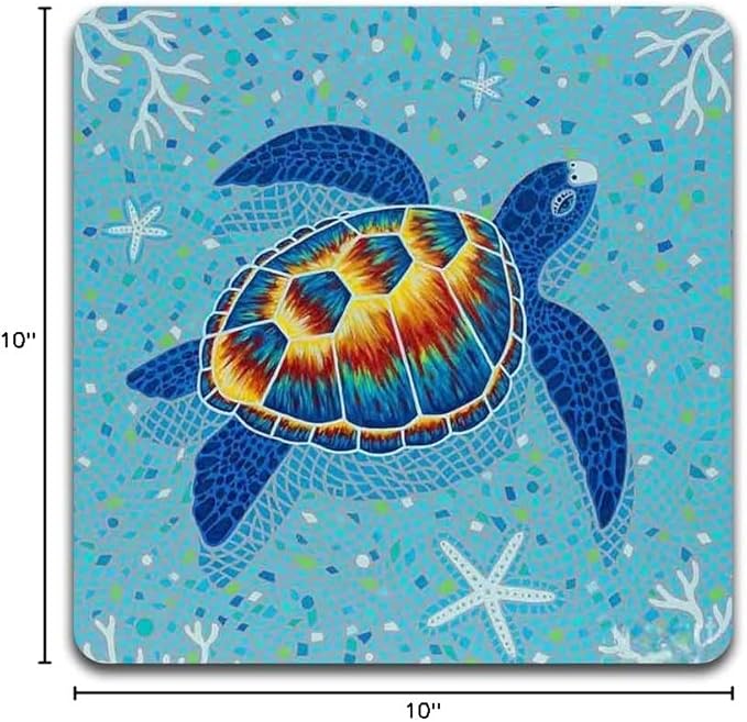 Watercolor Sea Turtle Square Coaster Set - Made of Recycled Rubber - Set of 4