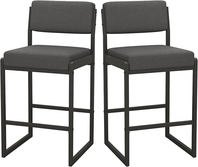Mid Century Modern Counter Height Bar Stools Set of 3, 26" Bar Height Chairs with Backs, Upholstered Counter Stools, Metal Barstools for Kitchen Island (Darkgray- Fabric, 26" H - Set of 2)