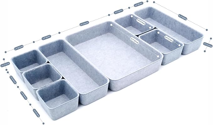 Welaxy Drawer organizers tray Felt storage bins office Desk Draw dividers Sleek Minimalist Lifestyle chic style aesthetics room interior decor 8-piece Gift for men (Glacier gray)